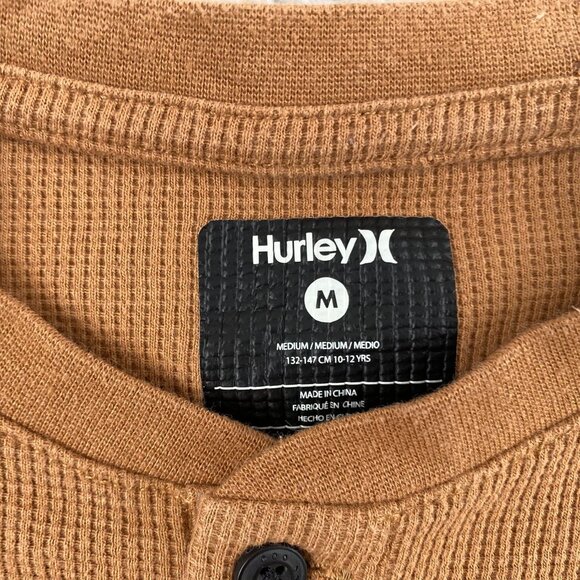 Hurley Youth Shirt Medium Brown Long Sleeve Henley Top Thermal Waffle Knit - Picture 7 of 8